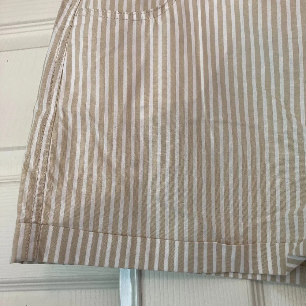 NWT Mix & Co Womens Khaki White Beige Stripe woven short Stretch Pockets Size L - Picture 7 of 7